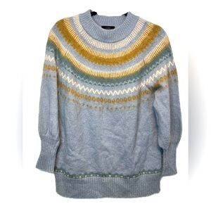 J.Crew Fair Isle Oversized Sweater-XS French blue, brown, cream alpaca wool